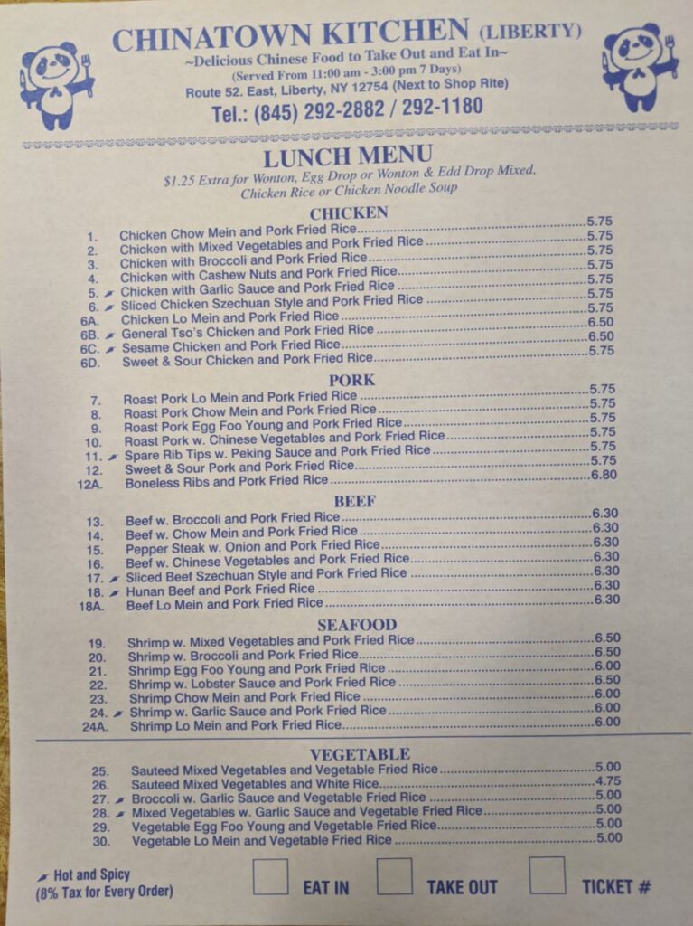 Liberty Chinatown kitchen Menu 1